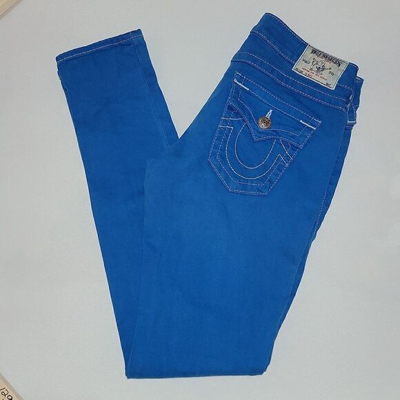True Religion Skinny Jeans with Flaps Back Pockets Blue Size 28 - Picture 2 of 10